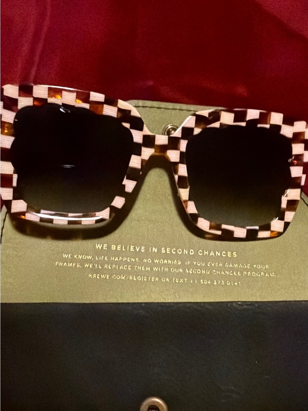 KREWE Checkerboard Square Sunglasses — Pink & Black